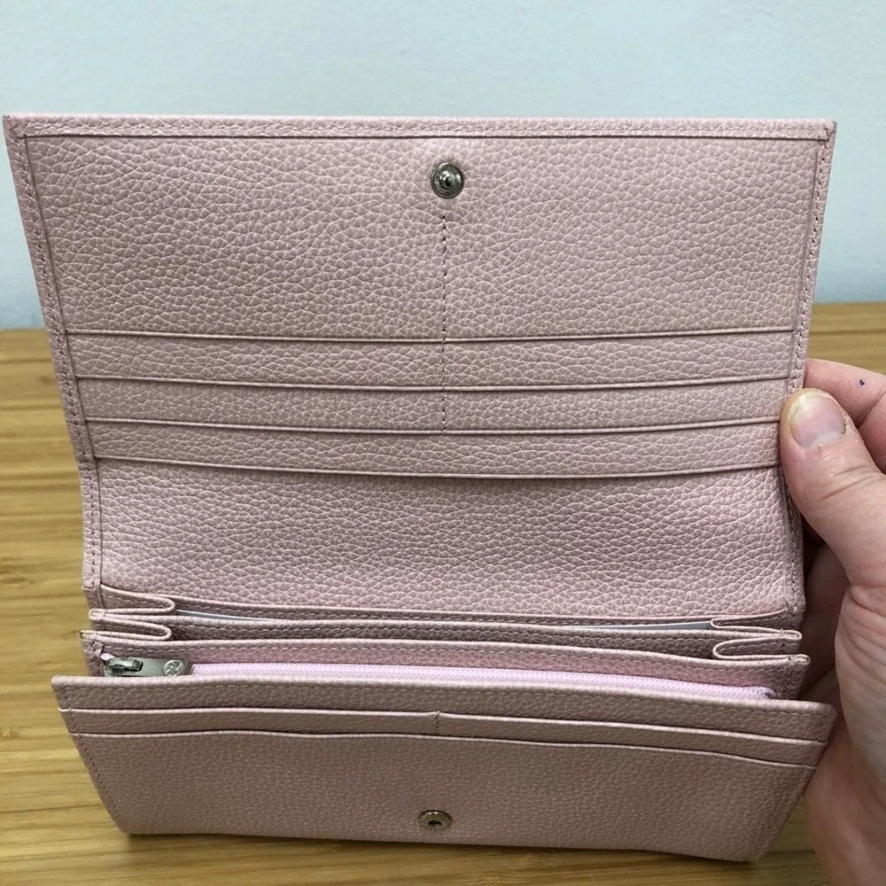 Longchamp Le Foulonné Continental Wallet Small Pink Grained Leather New